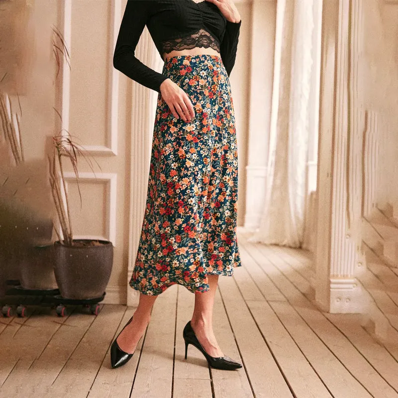 Allover Floral Print Flare Skirt