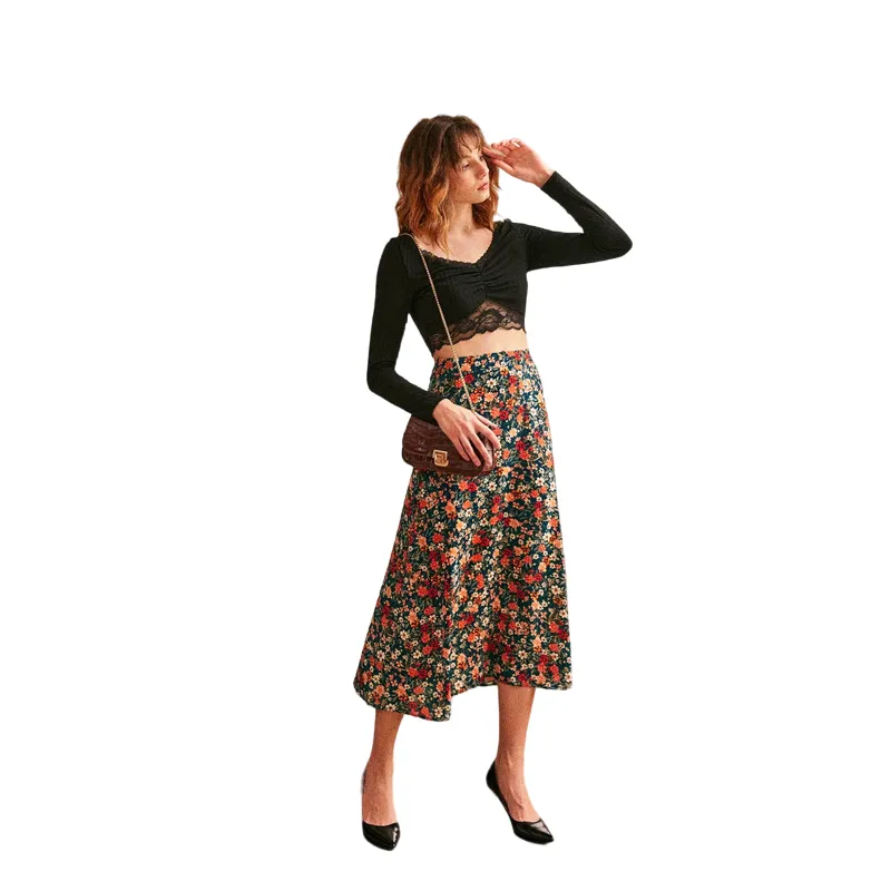 Allover Floral Print Flare Skirt
