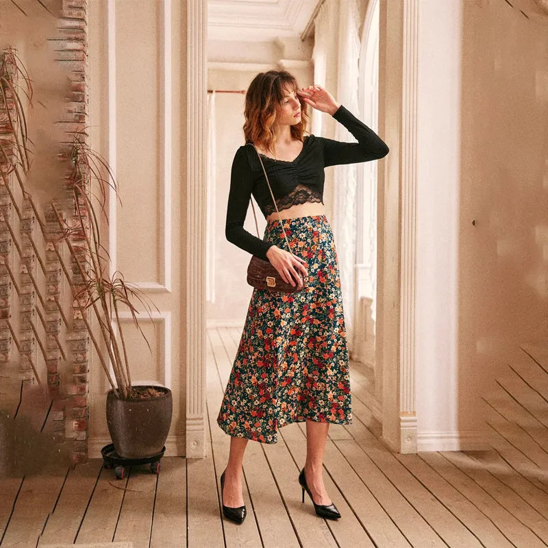 Allover Floral Print Flare Skirt