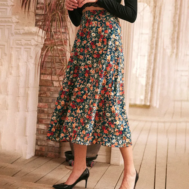Allover Floral Print Flare Skirt
