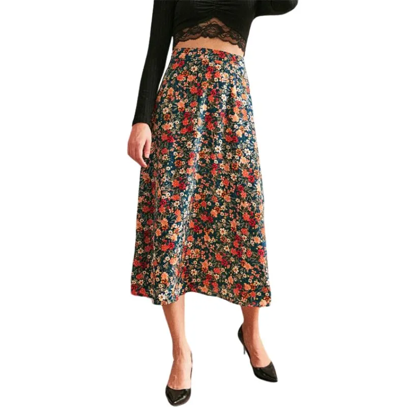 Allover Floral Print Flare Skirt
