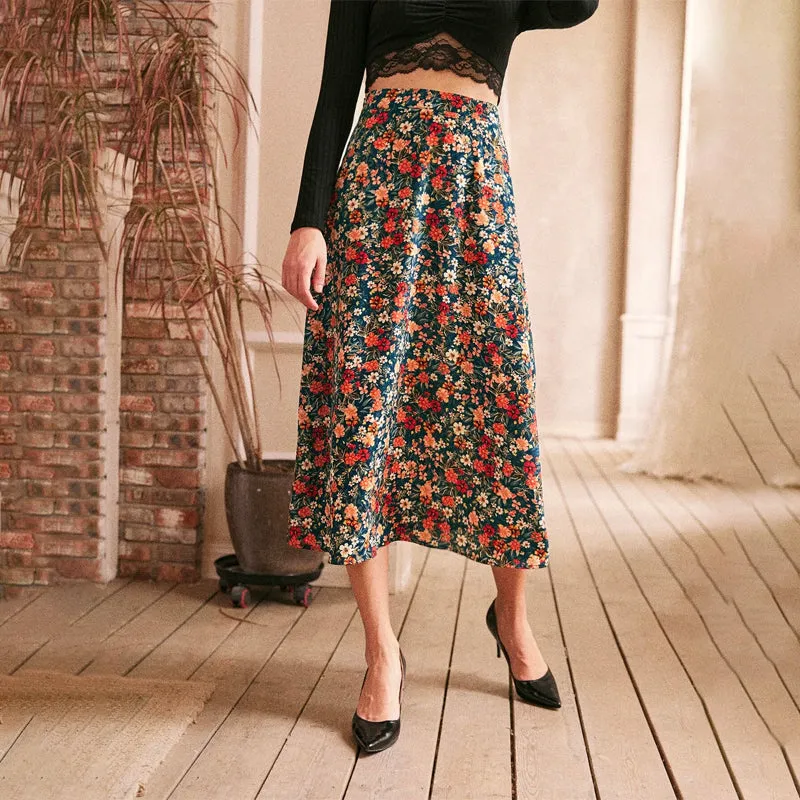 Allover Floral Print Flare Skirt