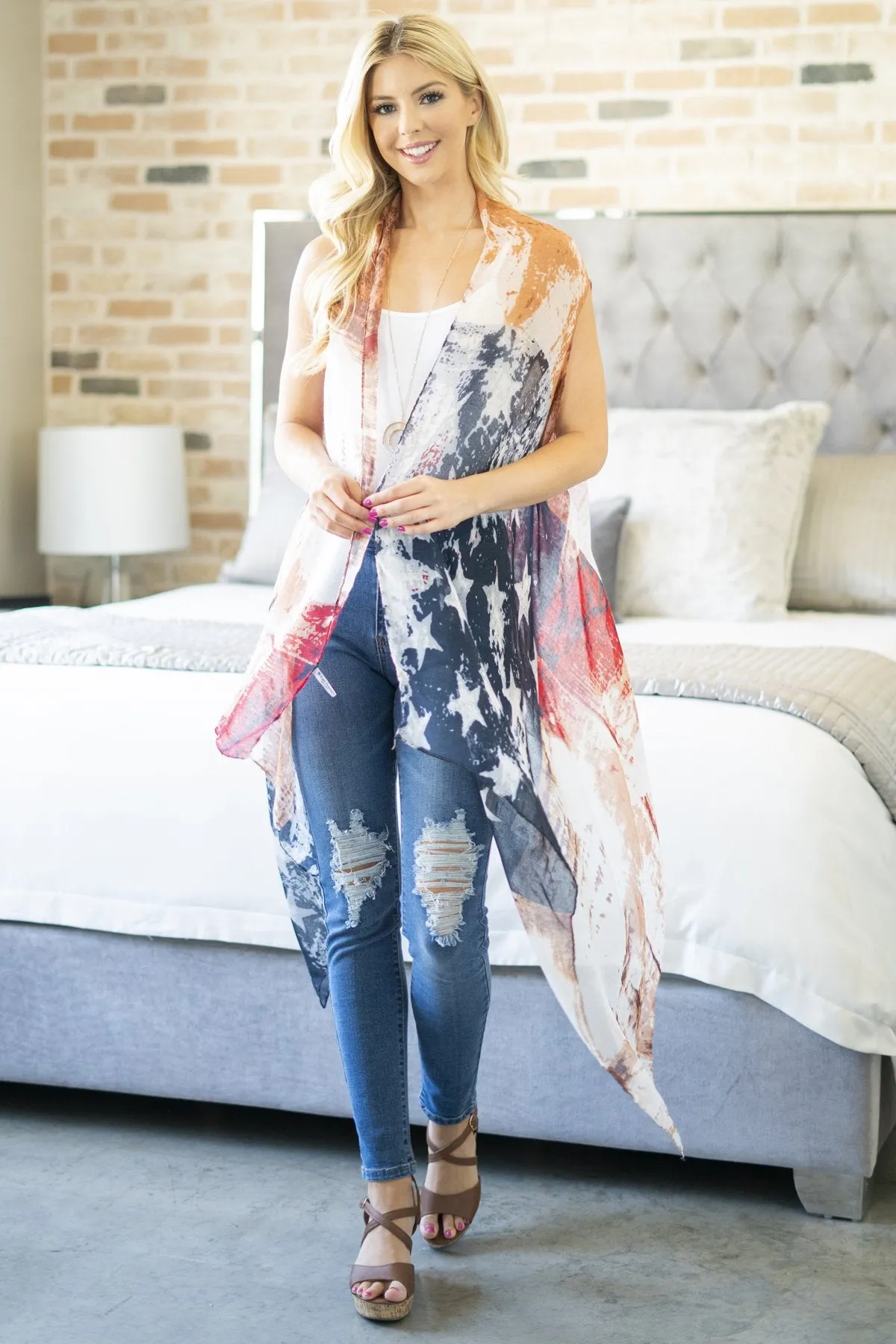 AMERICAN WOMAN - LG Stars Kimono Beach Cover-up
