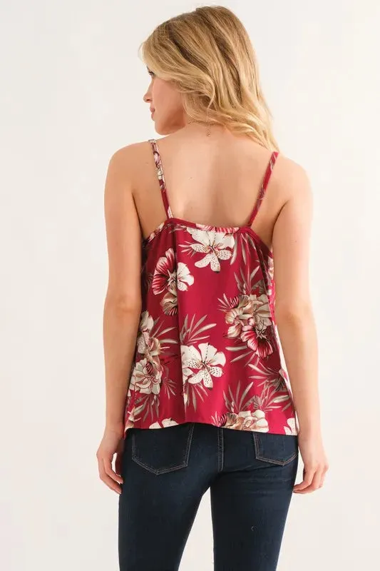 And The Why Floral Printed Casual Tank Top In Burgundy