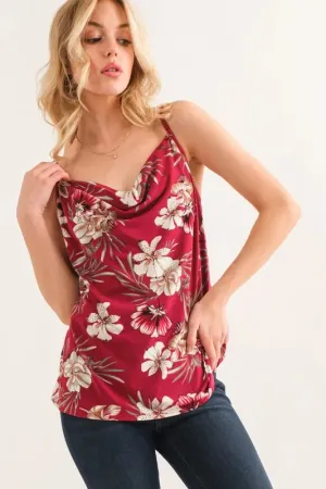 And The Why Floral Printed Casual Tank Top In Burgundy