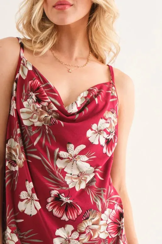And The Why Floral Printed Casual Tank Top In Burgundy
