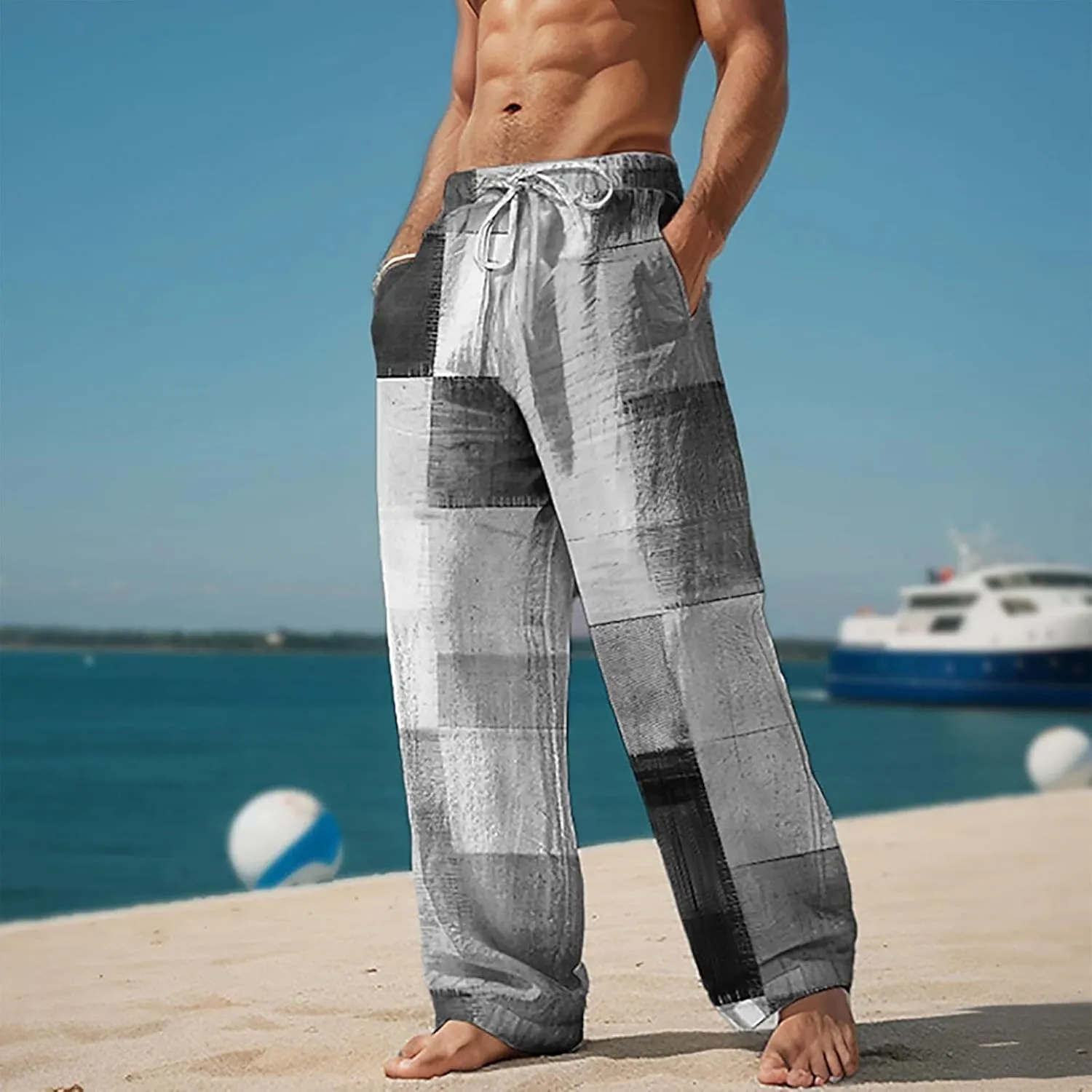 Baggy Linen Boho Yoga Casual Drop Crotch Trouser Elastic Waist Beach Pants Men Cotton Baggy Hippie Yoga Harem Pants