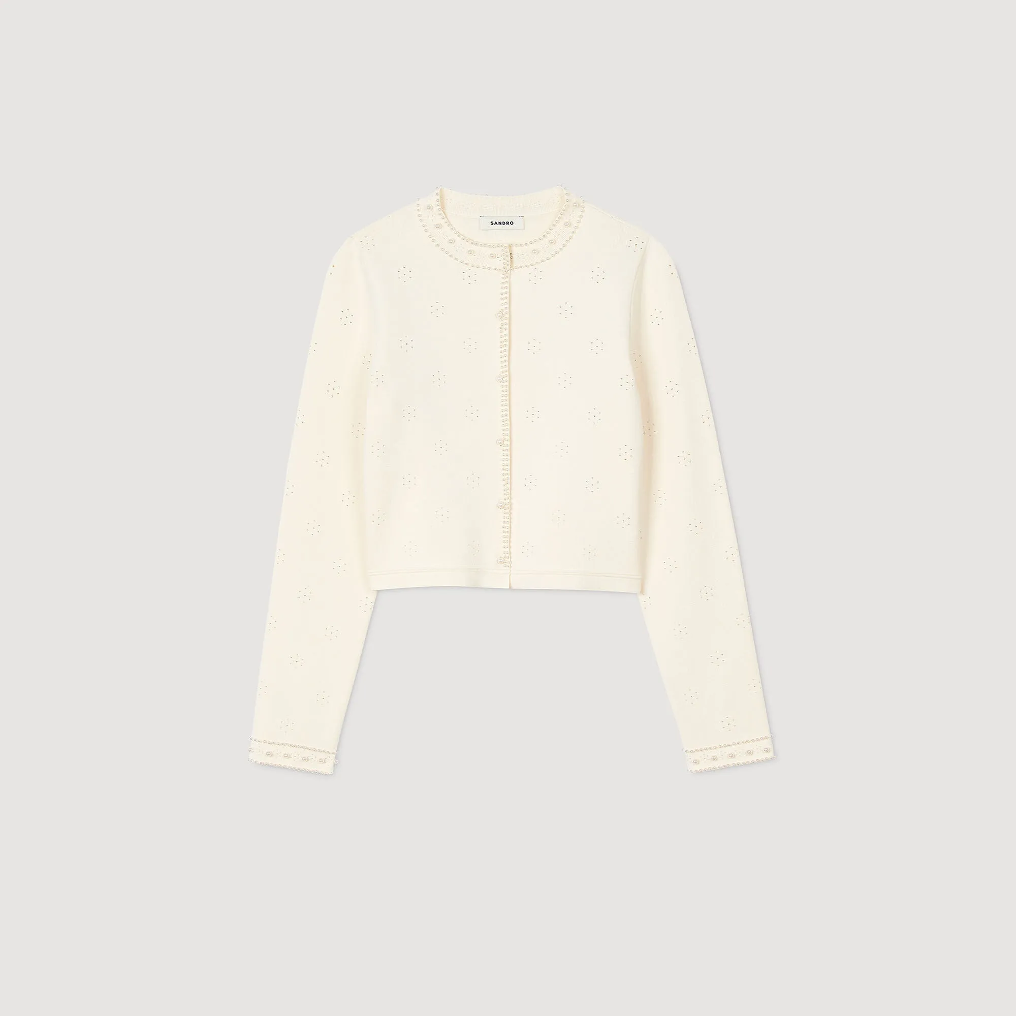 Blondeau Cropped Cardigan With Peal Buttons Ecru