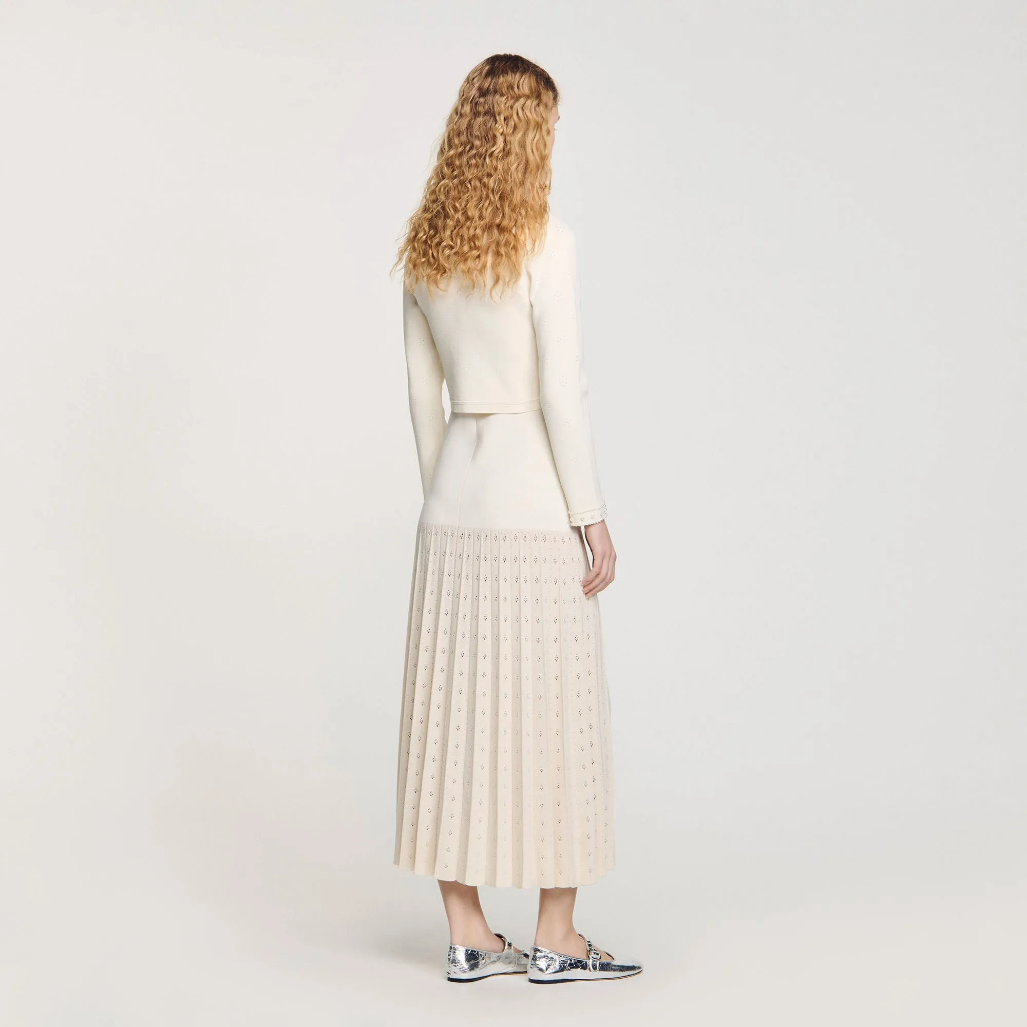 Blondeau Cropped Cardigan With Peal Buttons Ecru