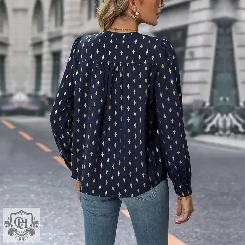 Bronze Geometric V-Neck Blouse