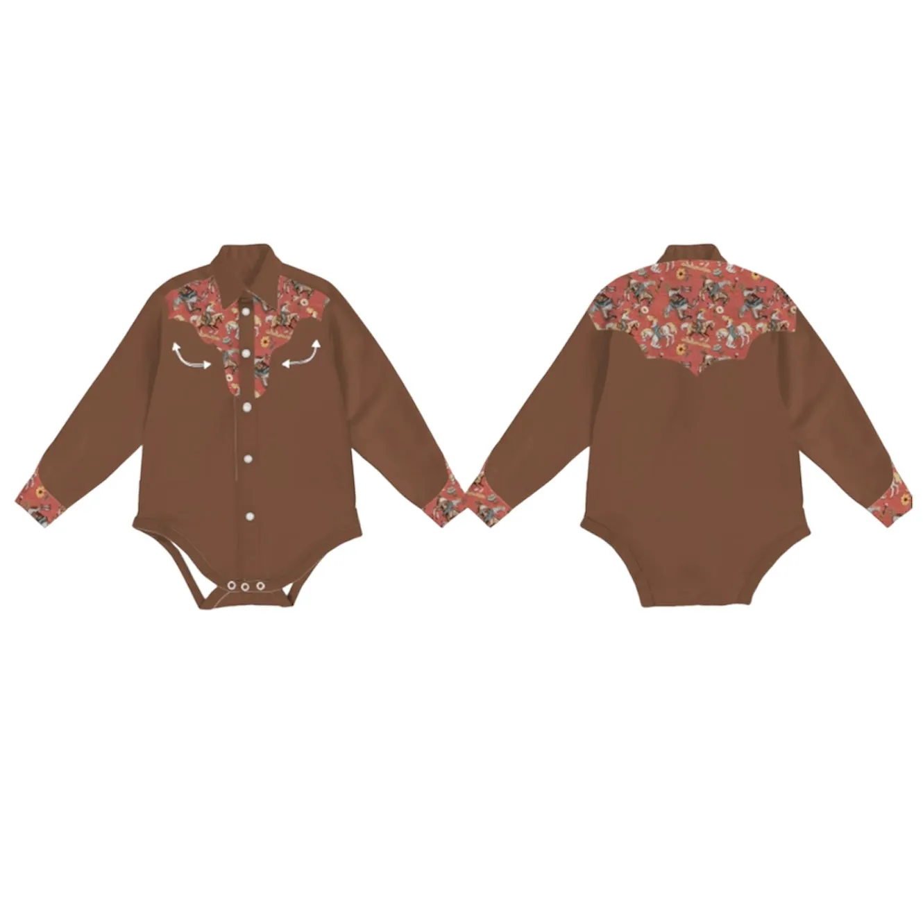 Brown Vintage Pearl Snap Onesie Baby (0-18M)