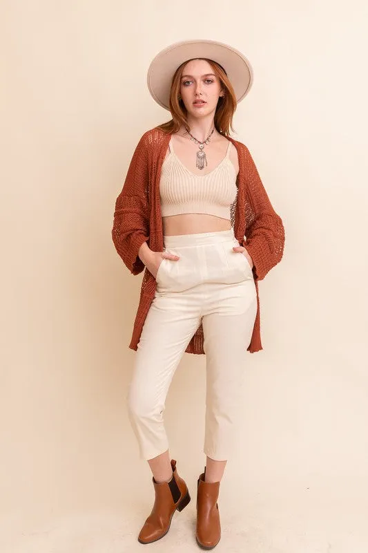 Casual Oversized Knit Netted Long Sleeve Cardigan