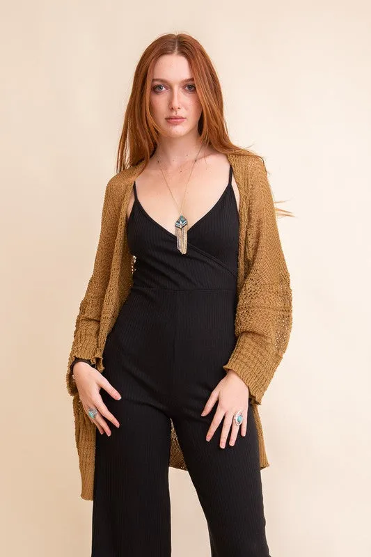 Casual Oversized Knit Netted Long Sleeve Cardigan