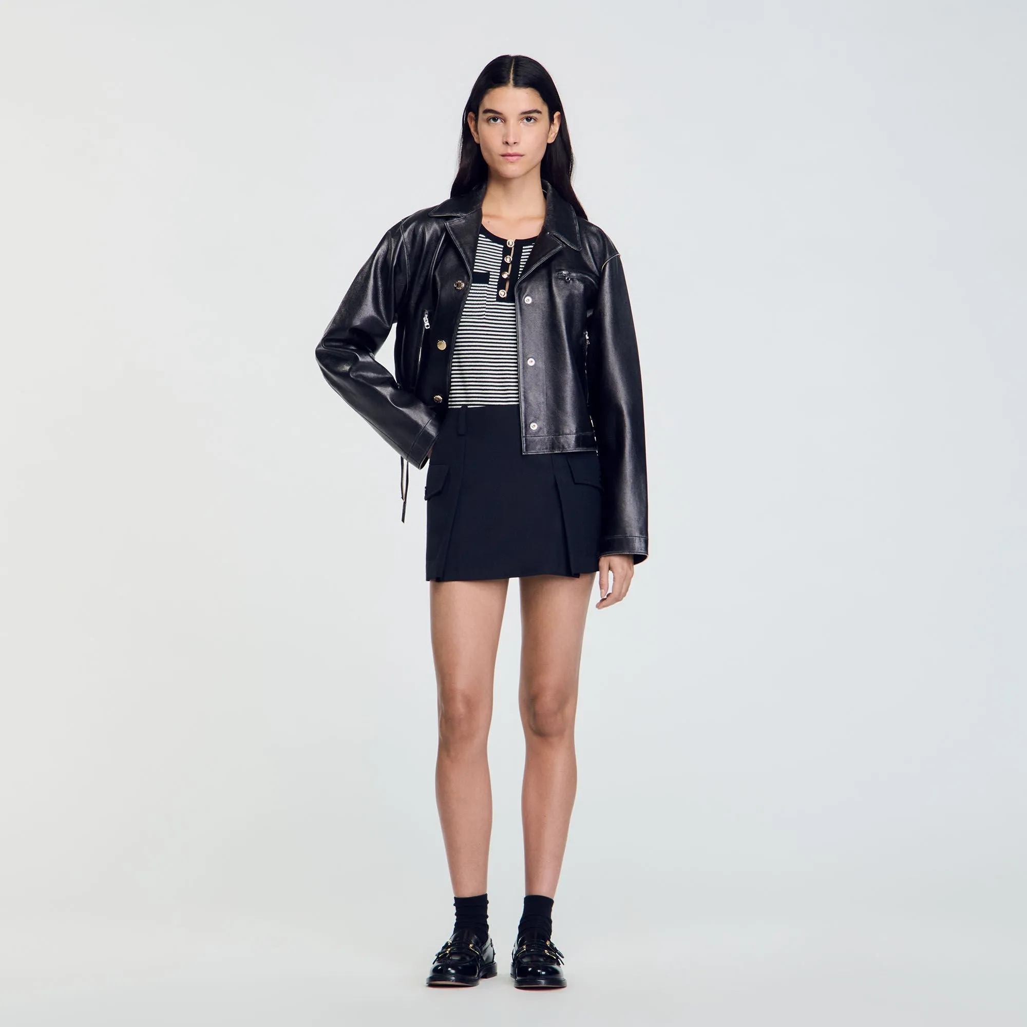 Celeste Ribbed Cropped Cardigan Black