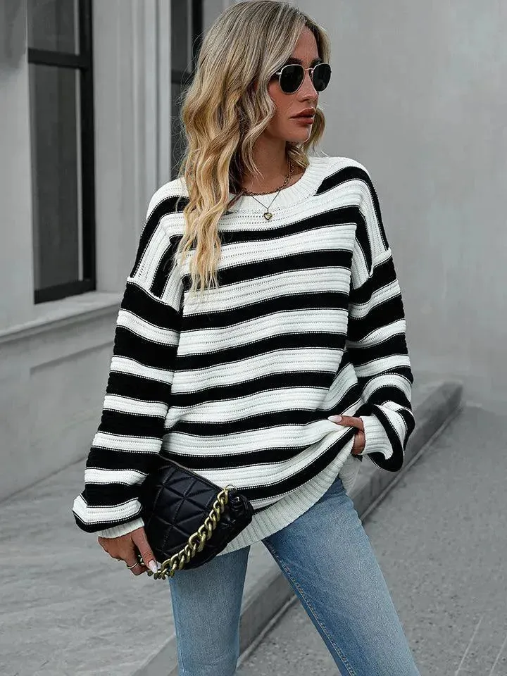 Colorful Striped Loose-Fit Sweater