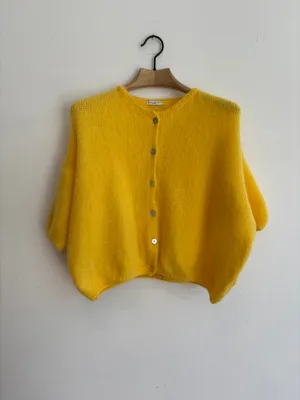 Cropped Sleeve Mohair Cardigan Sunny Yellow