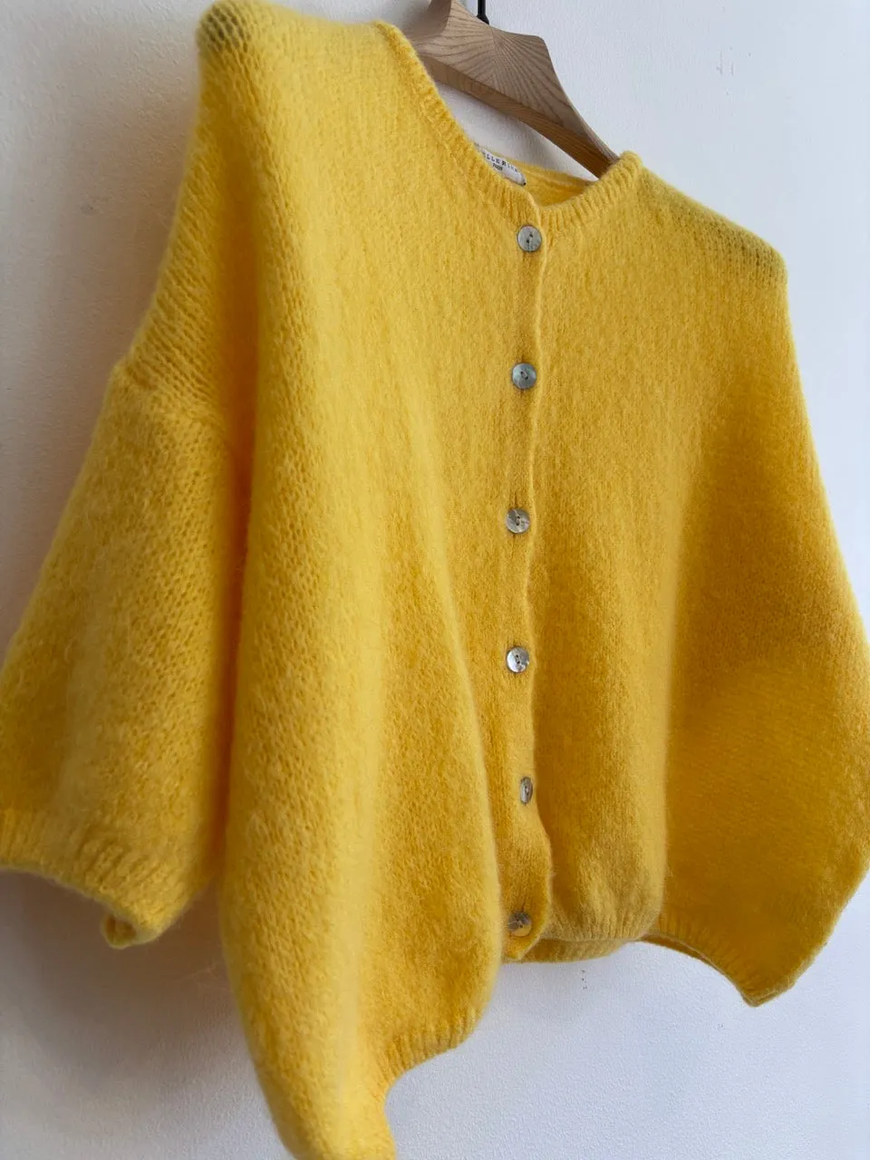 Cropped Sleeve Mohair Cardigan Sunny Yellow