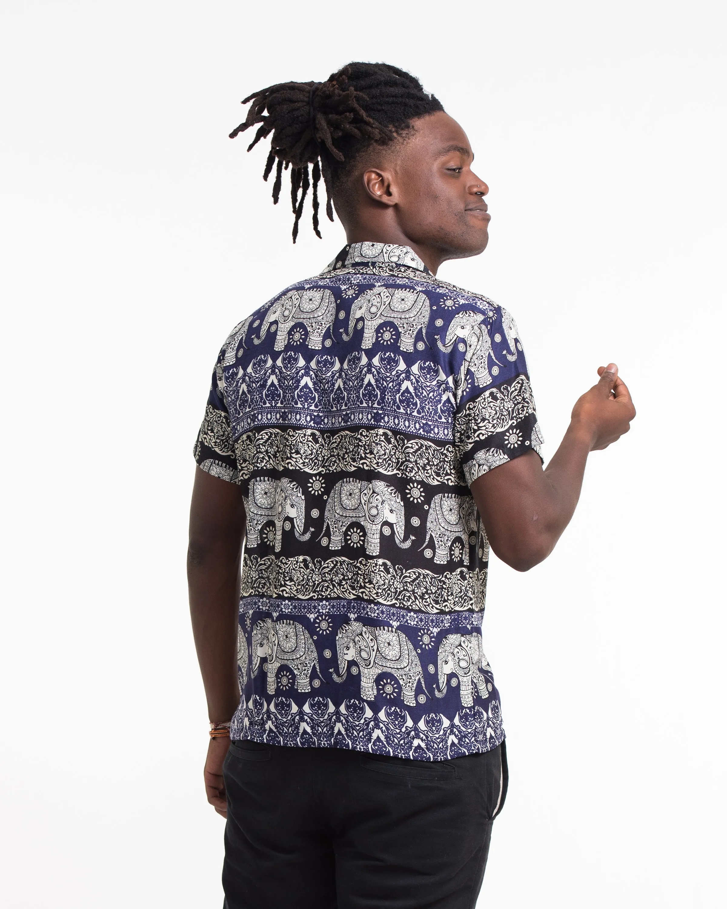 Divine Elephant Short Sleeve Button Shirt in Indigo