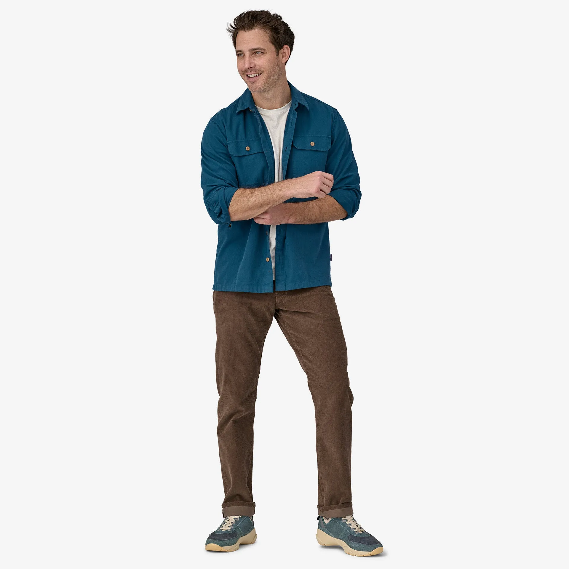 Fjord Patagonia Men's Mid-Weight Organic Cotton Flannel Long Sleeve Shirt , lagom blue