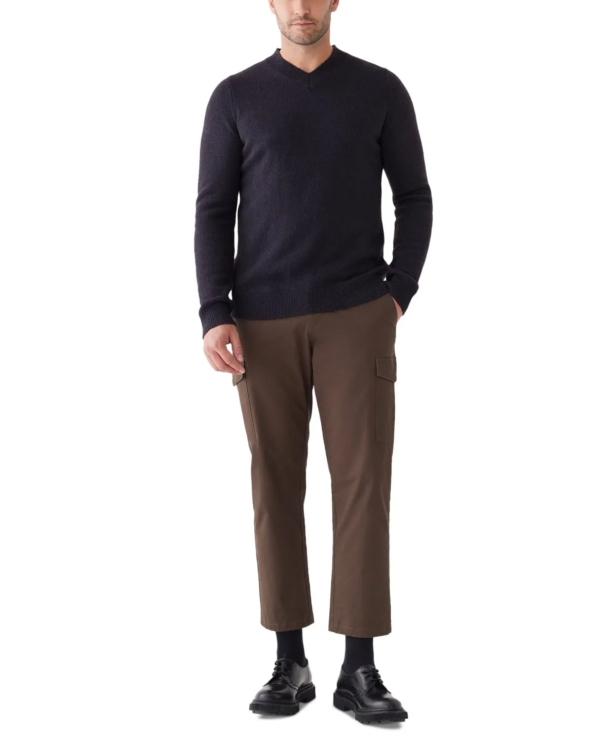 Frank And Oak Mens V Neck Wool Sweater Navy Blue Large