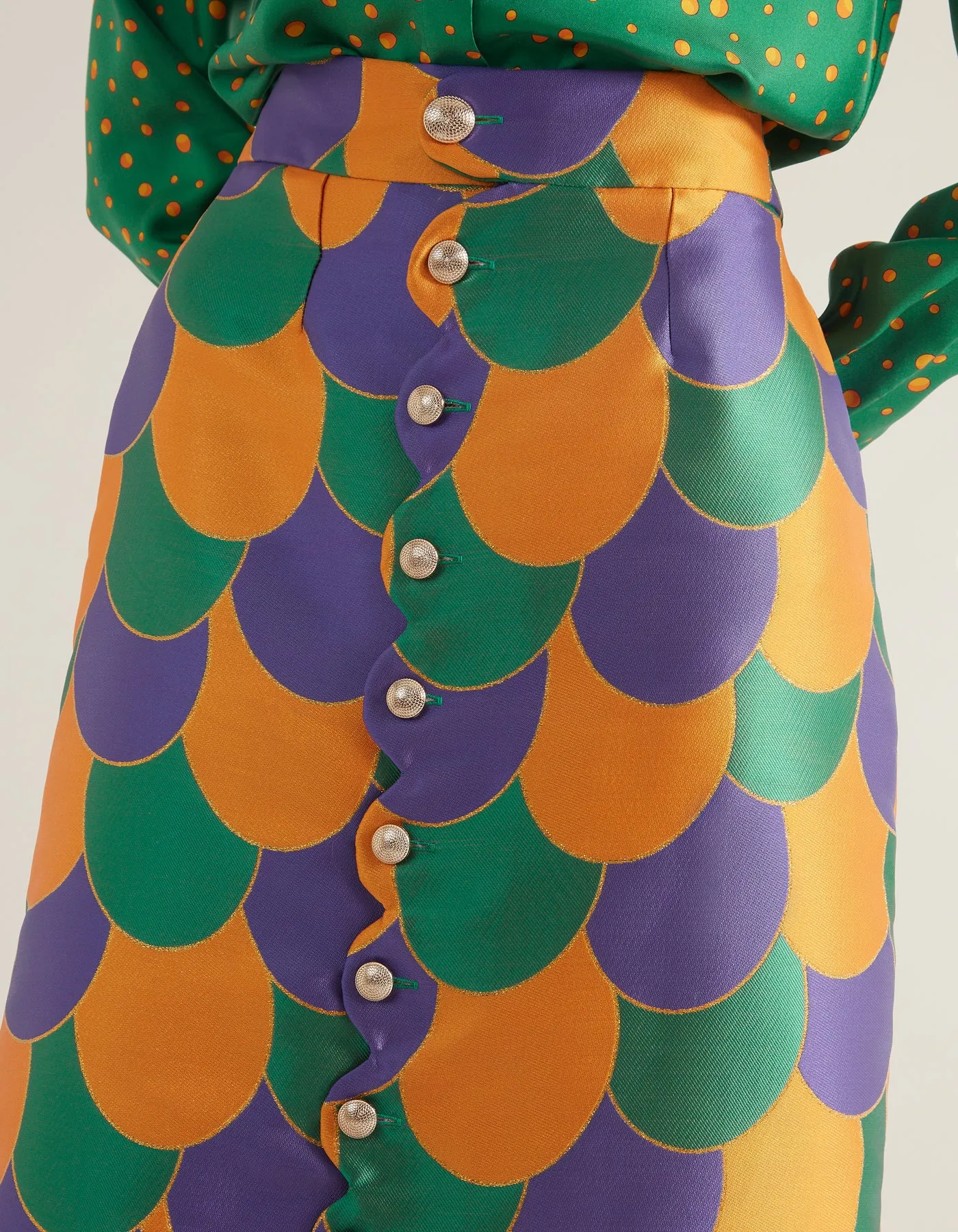 Frankie Purple Beach Print Silk Jacquard Skirt