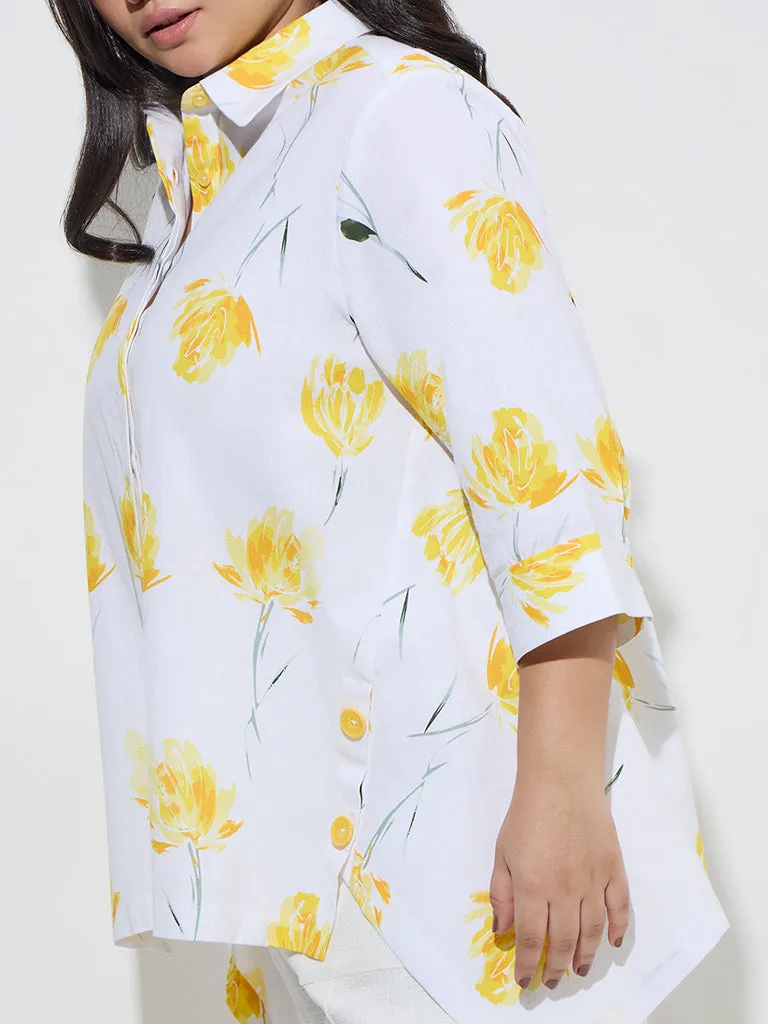Gia White Floral Patterned Cotton-Blend Shirt