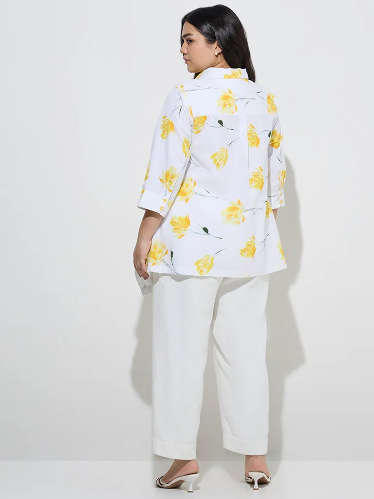 Gia White Floral Patterned Cotton-Blend Shirt