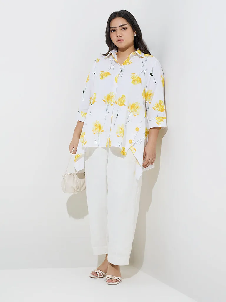 Gia White Floral Patterned Cotton-Blend Shirt