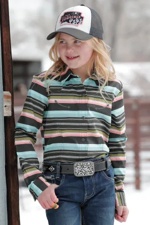 Girl's Cruel CTW3370019 Blanket Stripe Snap Long Sleeve Shirt