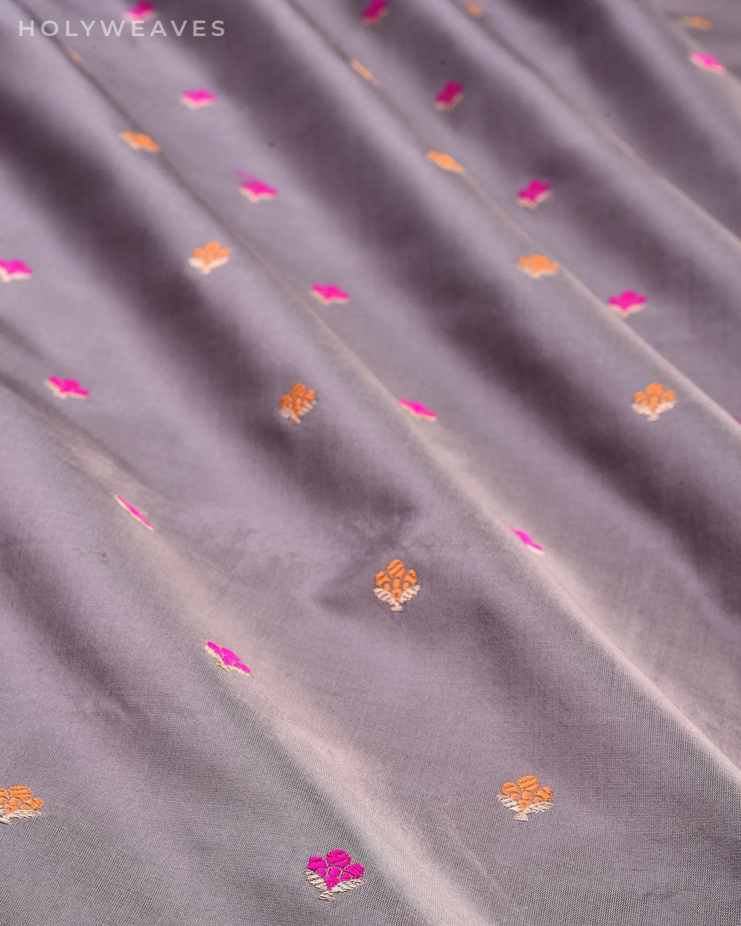 Gray Banarasi Alfi Maheen Buti Kadhuan Brocade Handwoven Katan Silk Fabric
