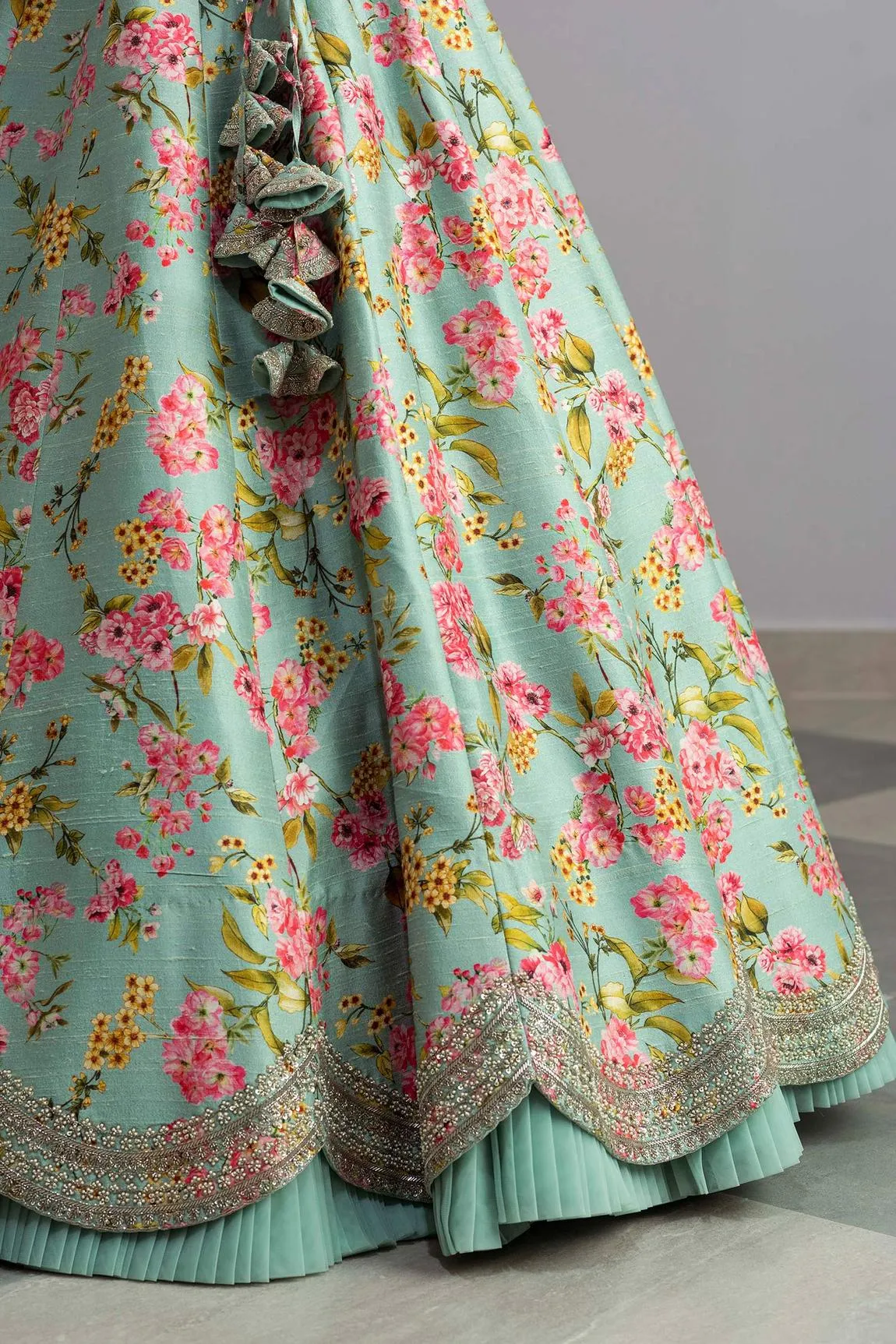 Green Party Wear Lehenga Choli With Malay Satin Digital Print Chaniya Indian Wedding Dresses, Evening Wear Lehenga Choli For Women
