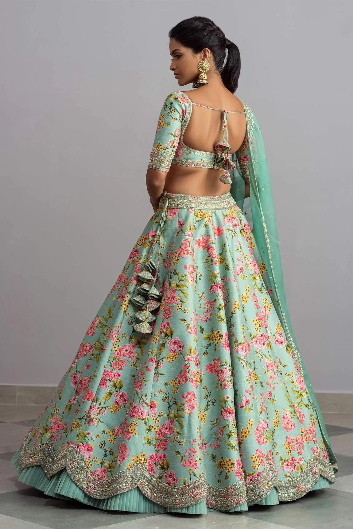 Green Party Wear Lehenga Choli With Malay Satin Digital Print Chaniya Indian Wedding Dresses, Evening Wear Lehenga Choli For Women