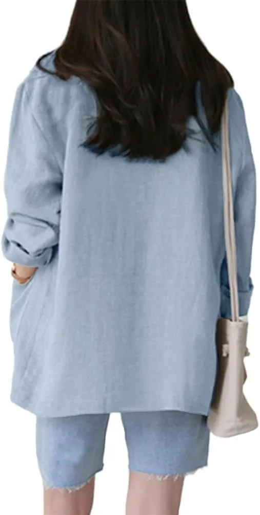 IDEALSANXUN Womens Linen Blazer Casual Long Sleeve Lightweight Spring Summer Jackets