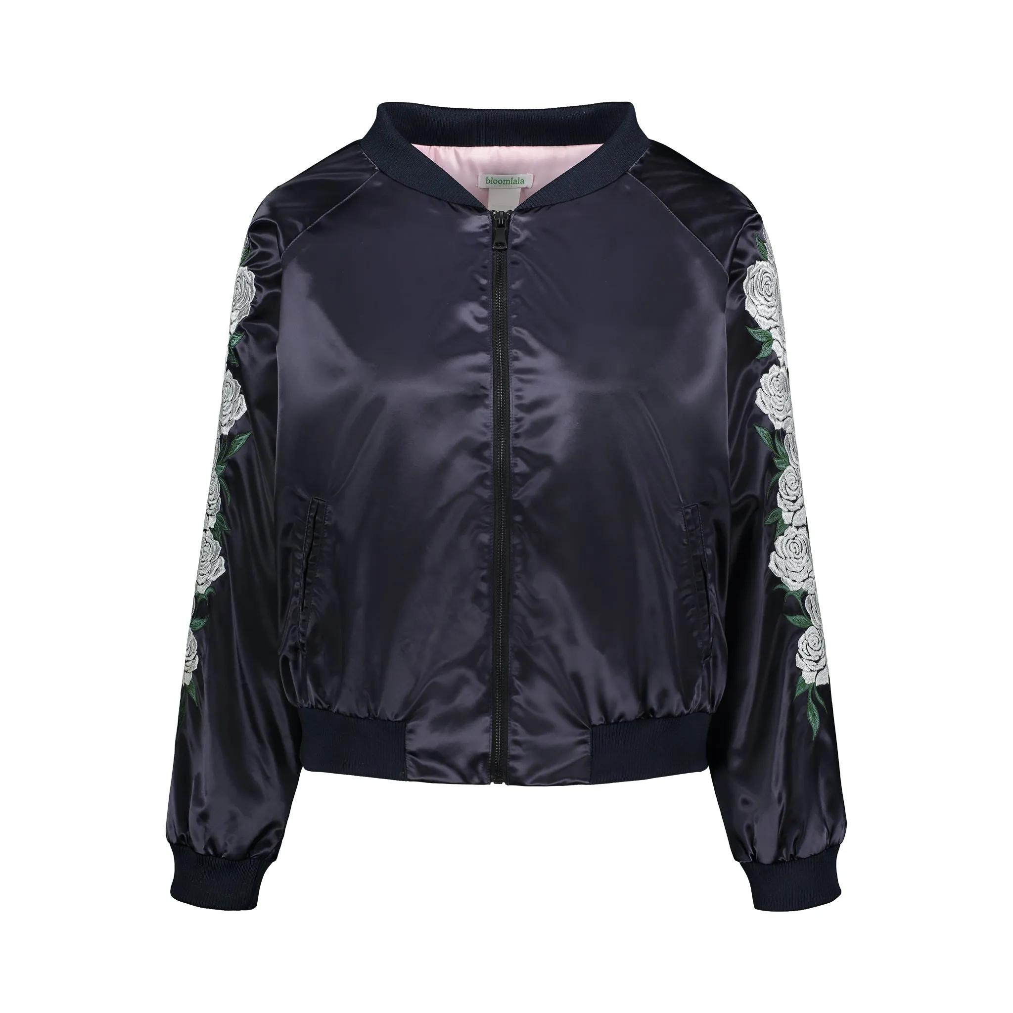 Ivory Rose Embroidered Reversible Bomber Jacket