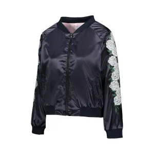 Ivory Rose Embroidered Reversible Bomber Jacket