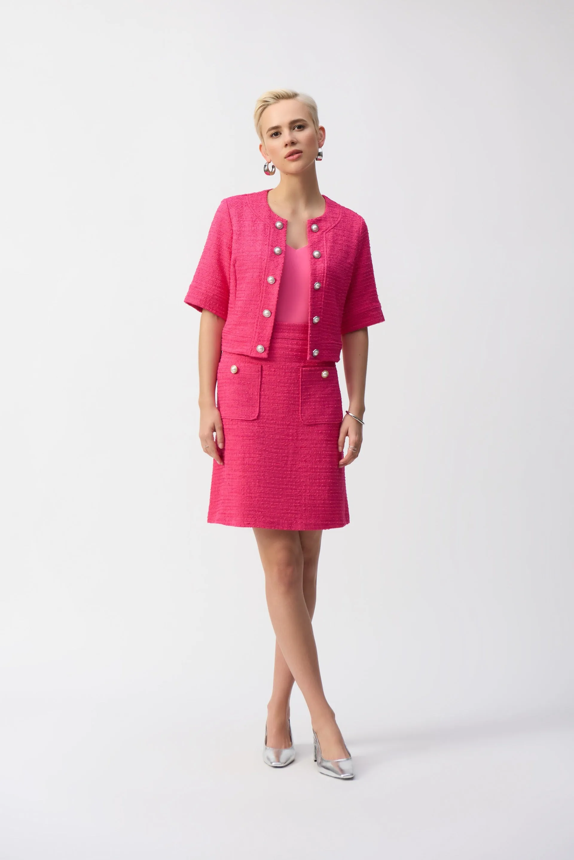 Joseph Ribkoff Pink Bouclé A-Line Skirt Style 251291
