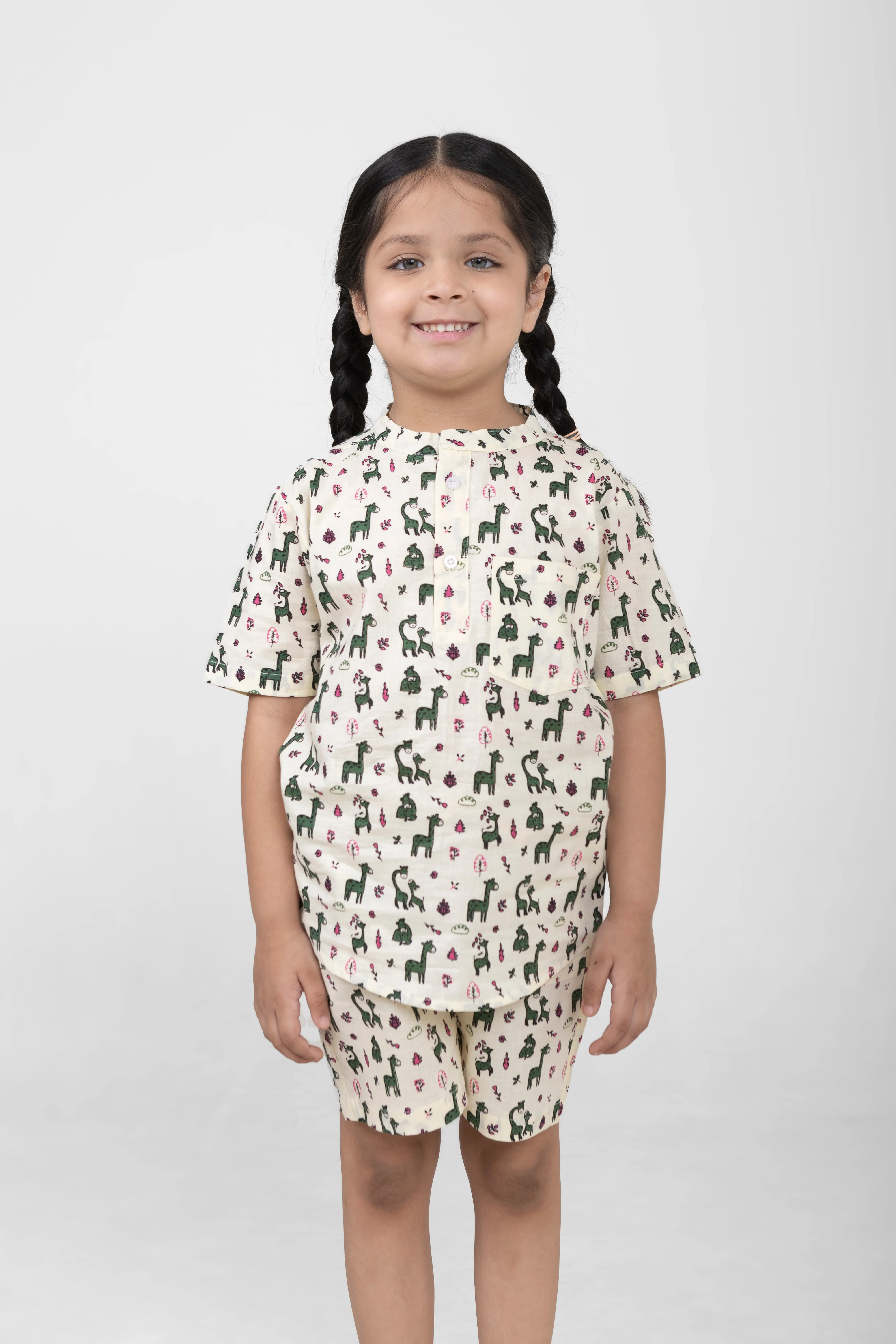 Kids Cotton Half Sleeves Co-ords Set For Unisex (Animals Print)