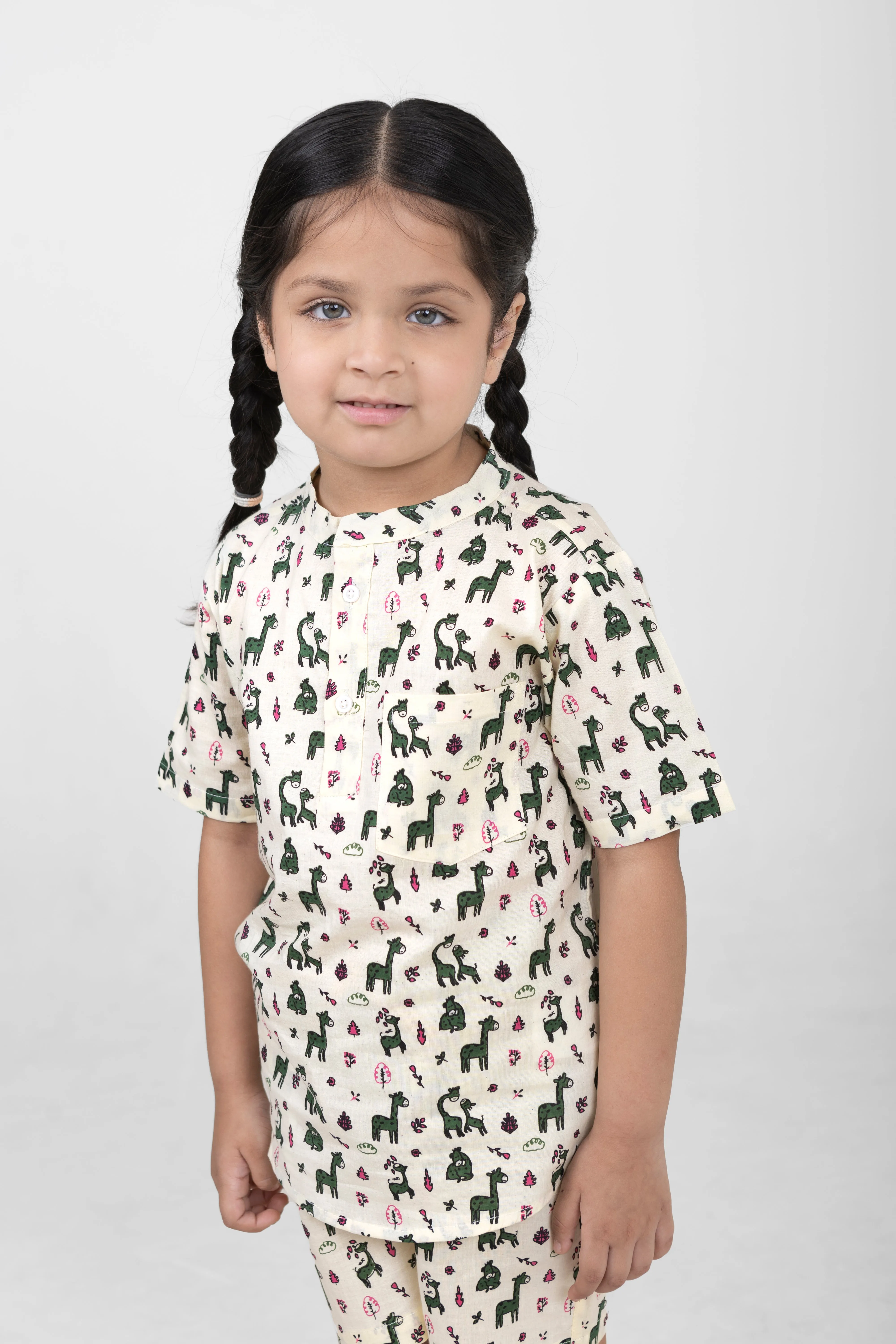 Kids Cotton Half Sleeves Co-ords Set For Unisex (Animals Print)