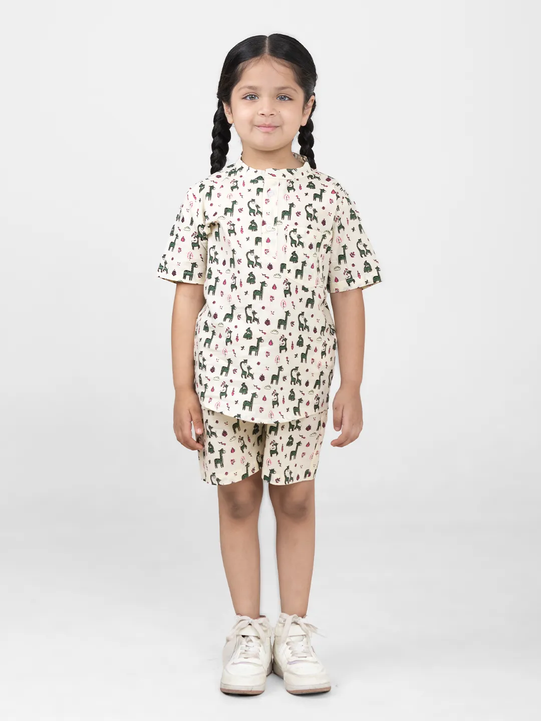 Kids Cotton Half Sleeves Co-ords Set For Unisex (Animals Print)