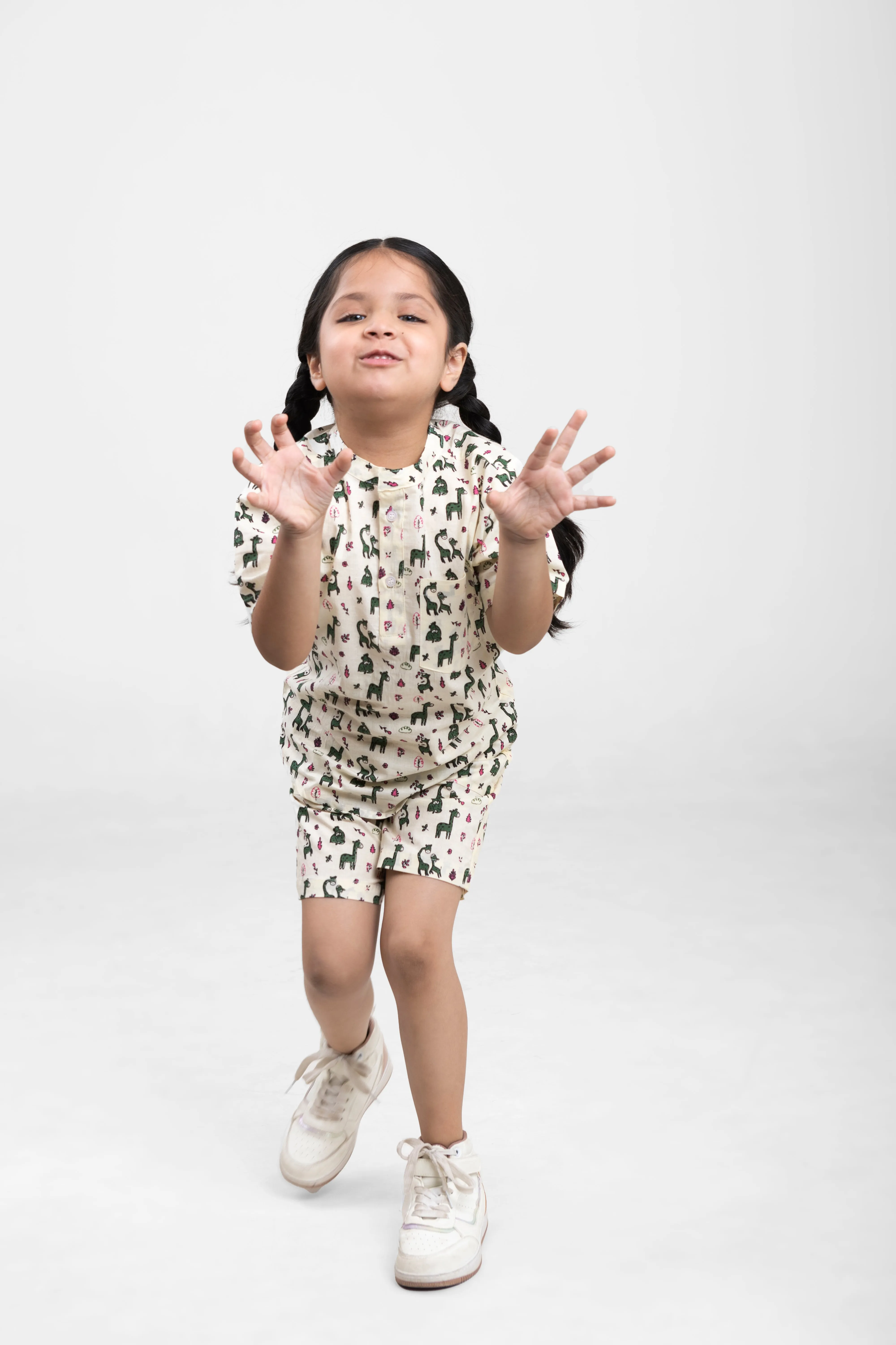 Kids Cotton Half Sleeves Co-ords Set For Unisex (Animals Print)