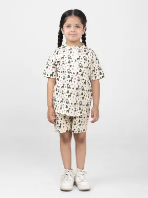 Kids Cotton Half Sleeves Co-ords Set For Unisex (Animals Print)
