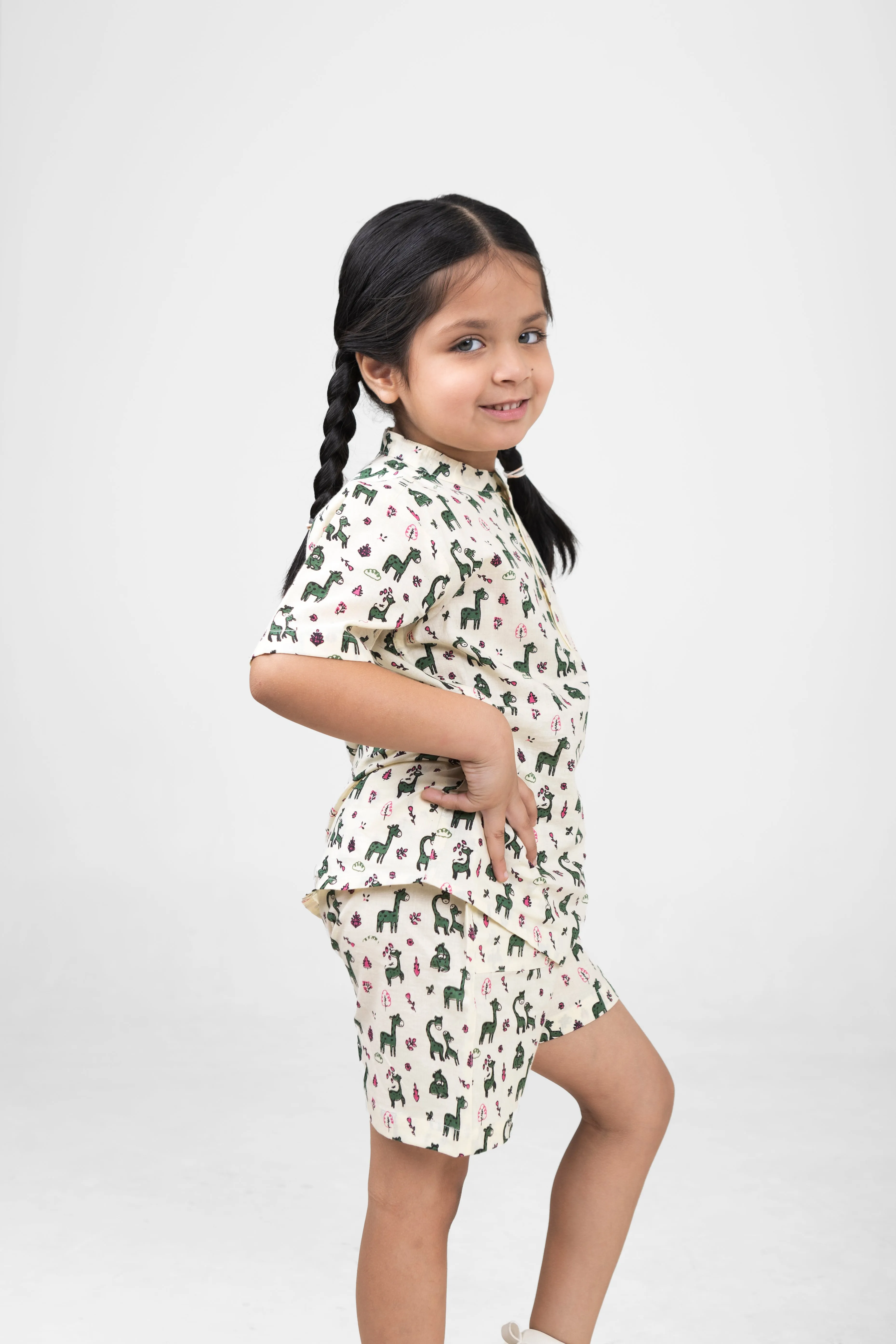 Kids Cotton Half Sleeves Co-ords Set For Unisex (Animals Print)