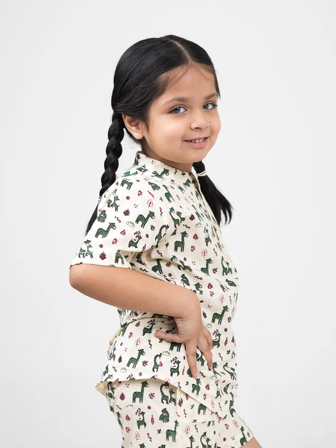 Kids Cotton Half Sleeves Co-ords Set For Unisex (Animals Print)