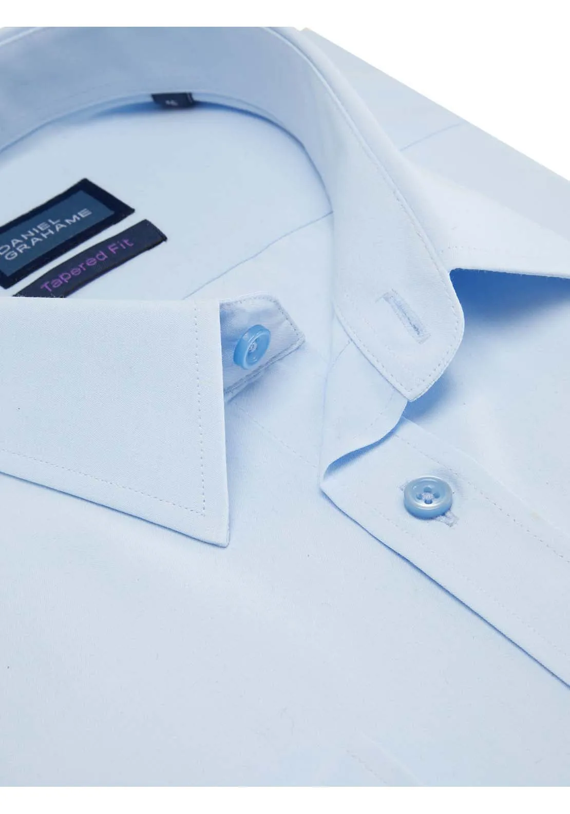 Long Sleeve Tapered Plain Shirt - Blue
