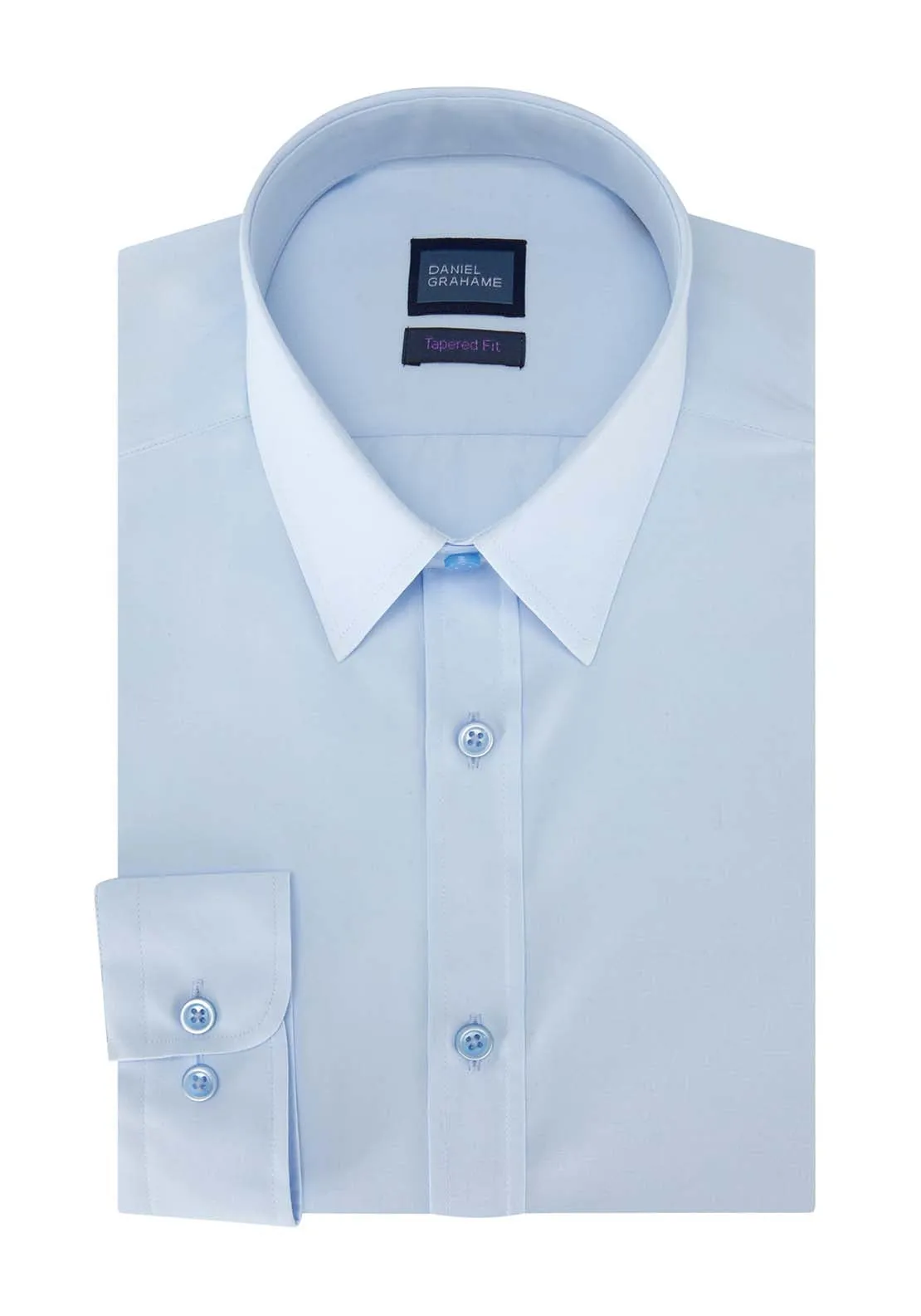 Long Sleeve Tapered Plain Shirt - Blue