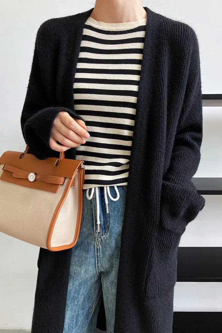 Longline Knitted Pocketed Cardigan