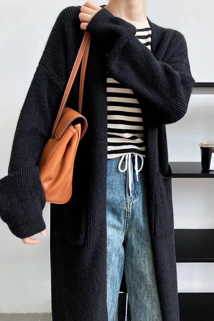 Longline Knitted Pocketed Cardigan