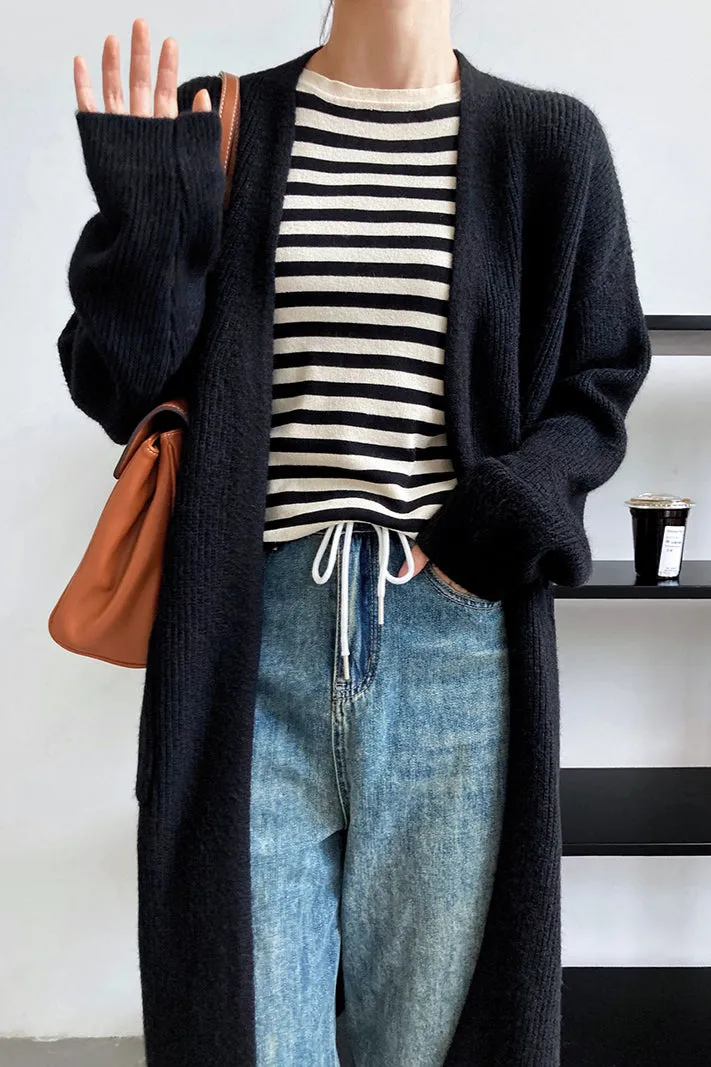 Longline Knitted Pocketed Cardigan