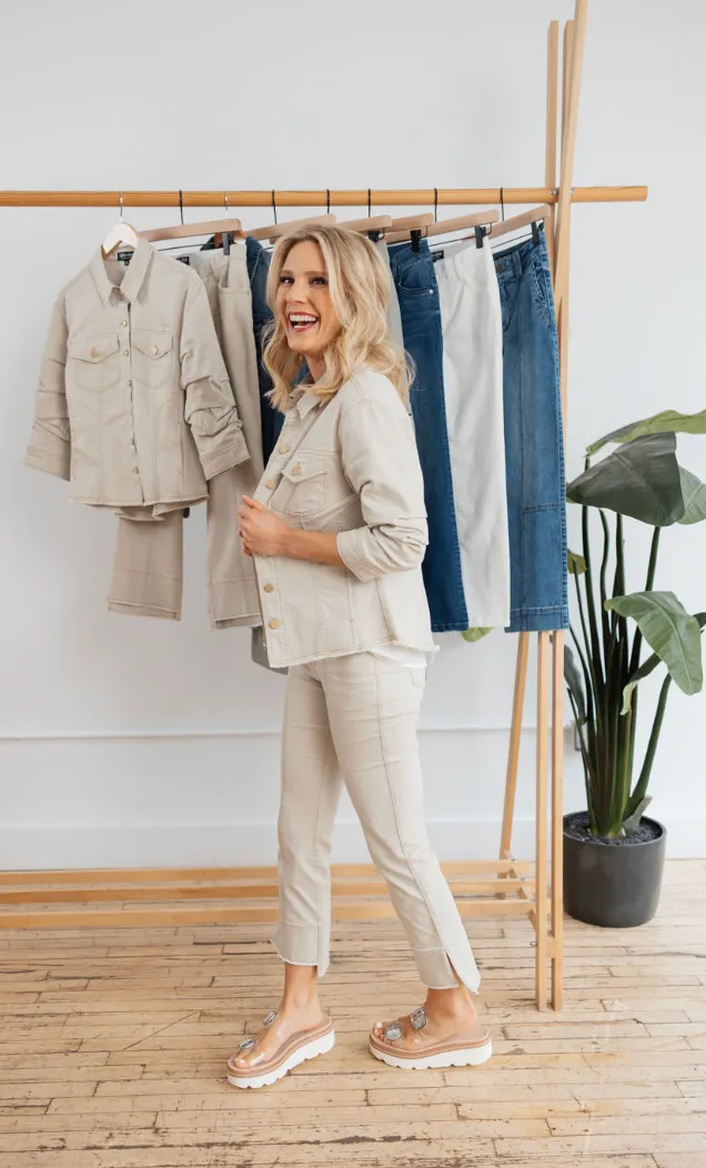 Mac and Me 3/4 Ruched Sleeve Button Front Jacket - HQ