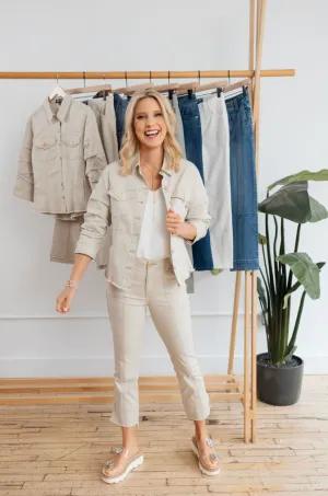 Mac and Me 3/4 Ruched Sleeve Button Front Jacket - HQ